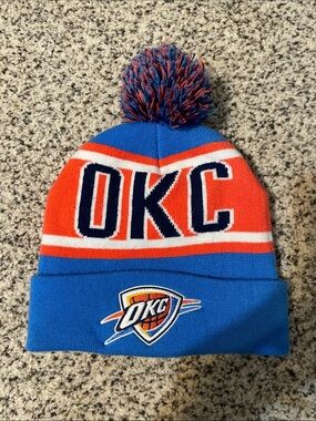 Oklahoma City OKC Pom Beanie Hat - Blue & Orange